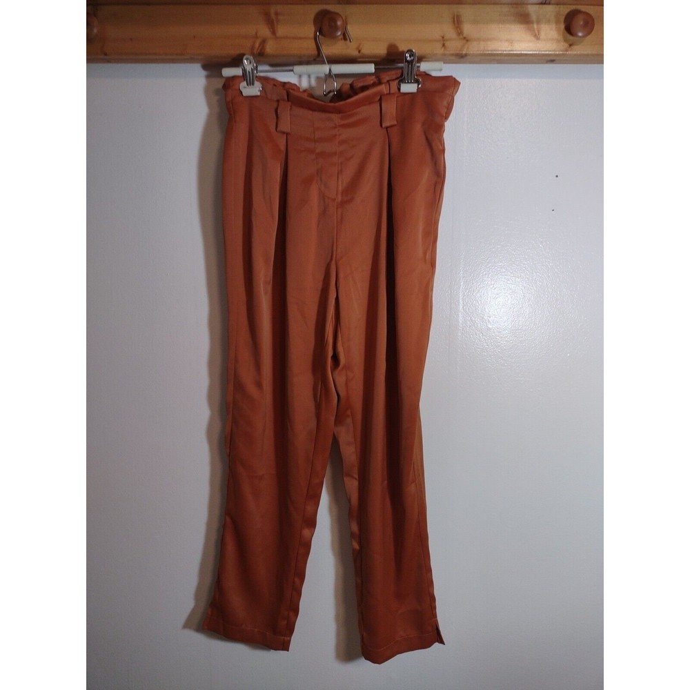 Rachel Zoe Women's M Orange Sateen Paper bag Pullon Pants Designer